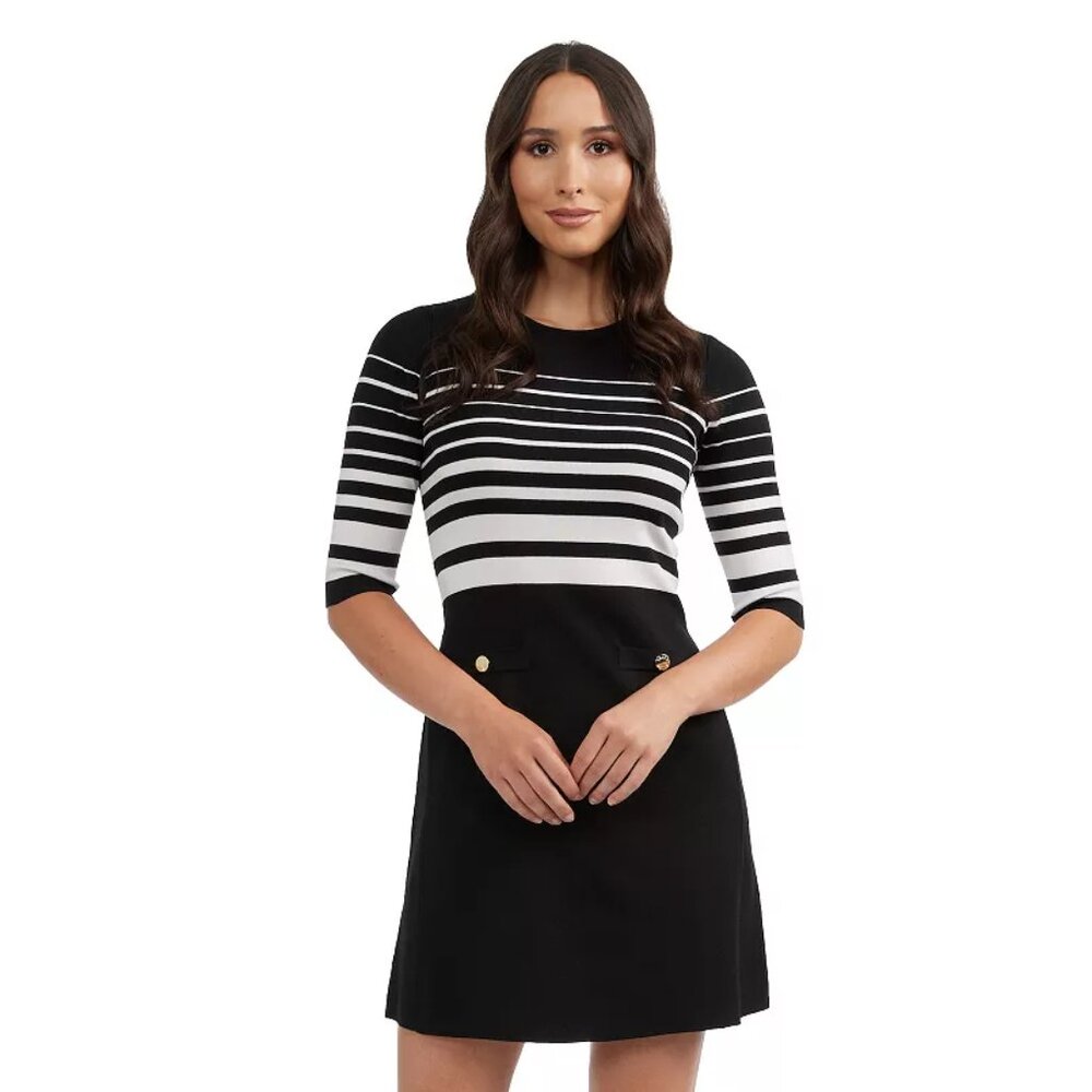 NWT Women's Ellen Tracy 3/4 Sleeve Striped Sweater Dress